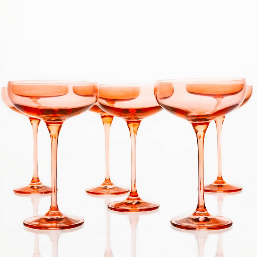 * Bar | Champagne Coupes In Blush (Set Of 6) By Estelle Colored Glass