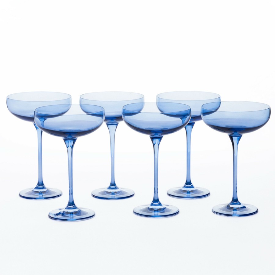 * Bar | Champagne Coupes In Cobalt (Set Of 6) By Estelle Colored Glass