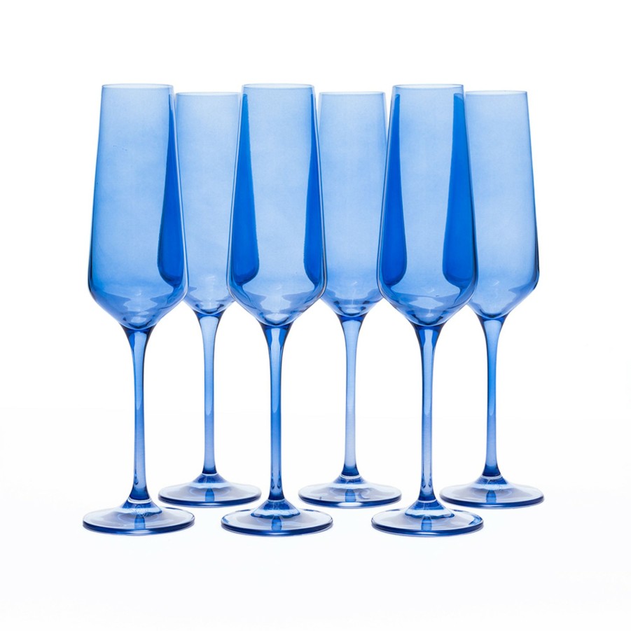 * Bar | Champagne Flutes In Cobalt Blue (Set Of 6) By Estelle Colored Glass