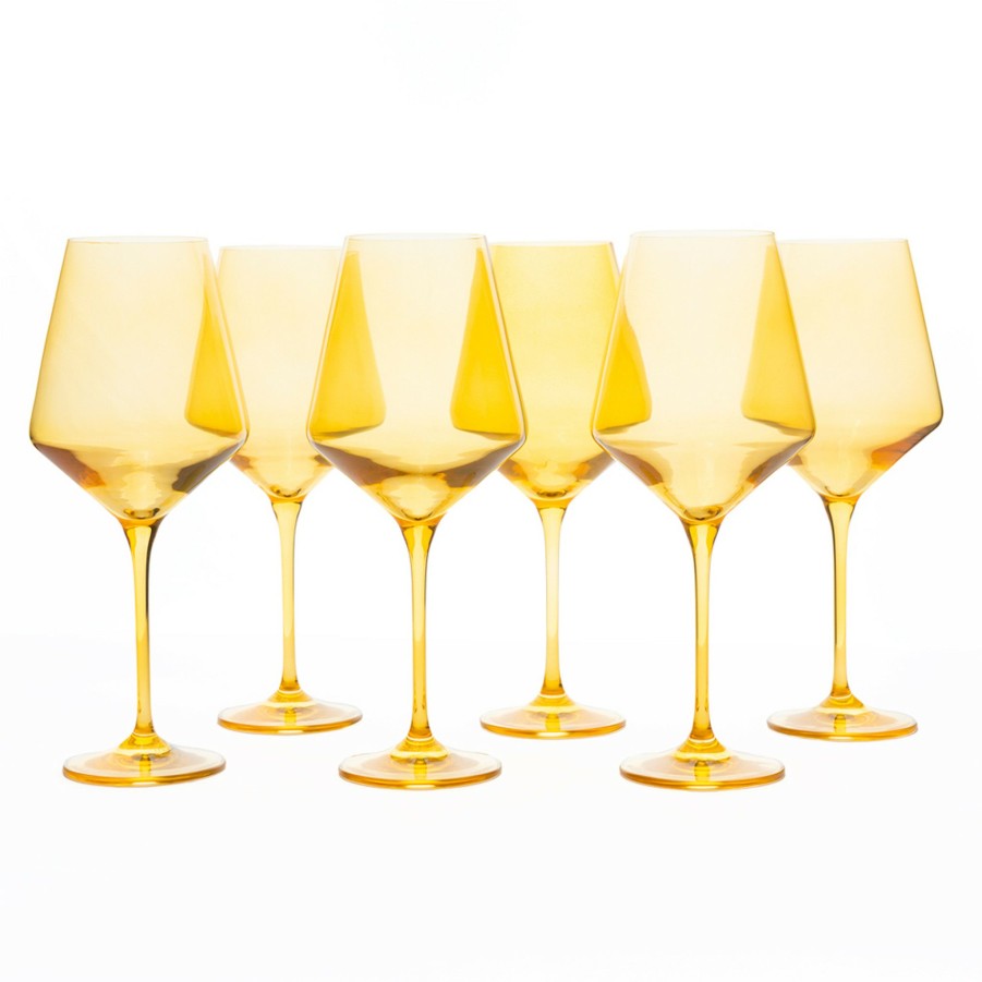 * Bar | Stemmed Wine Glasses In Yellow (Set Of 6) By Estelle Colored Glass