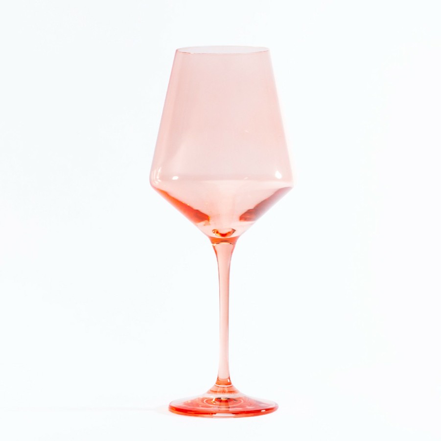 * Bar | Stemmed Wine Glasses In Coral Peach Pink (Set Of 6) By Estelle Colored Glass