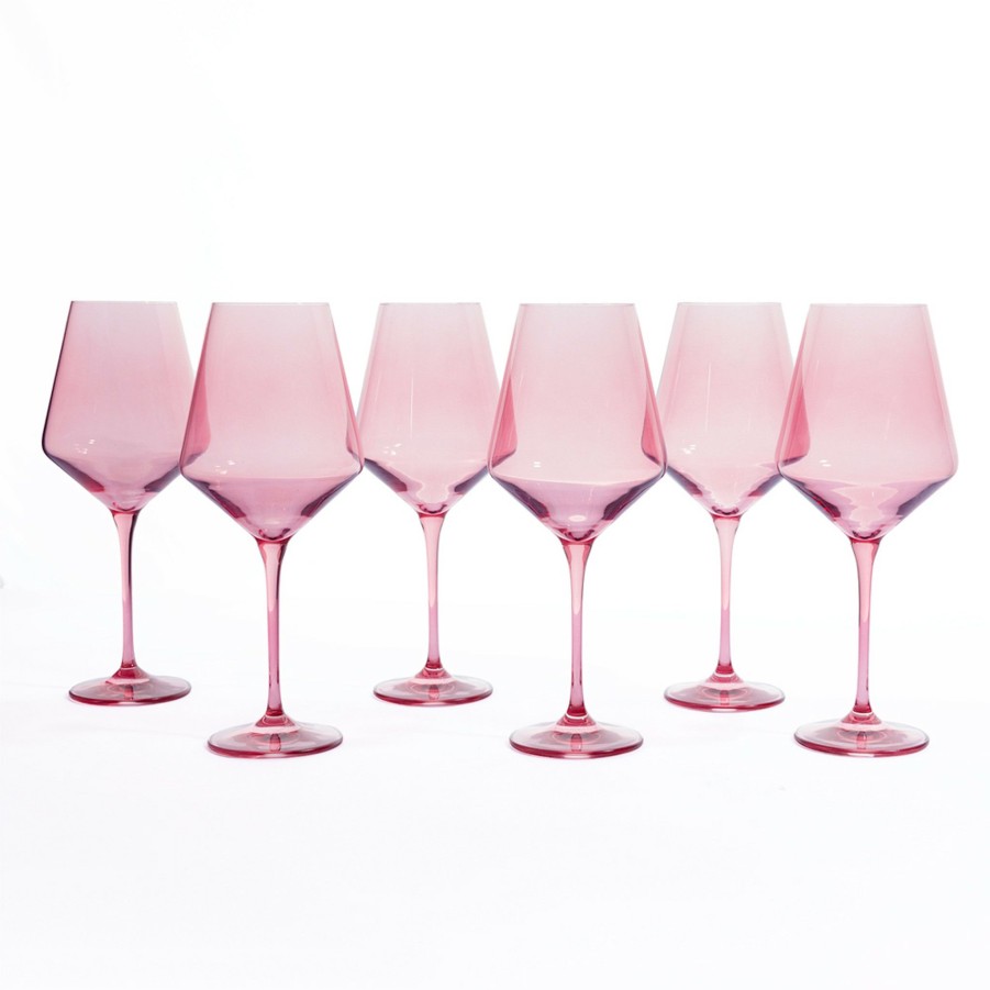 * Bar | Stemmed Wine Glasses In Rose (Set Of 6) By Estelle Colored Glass