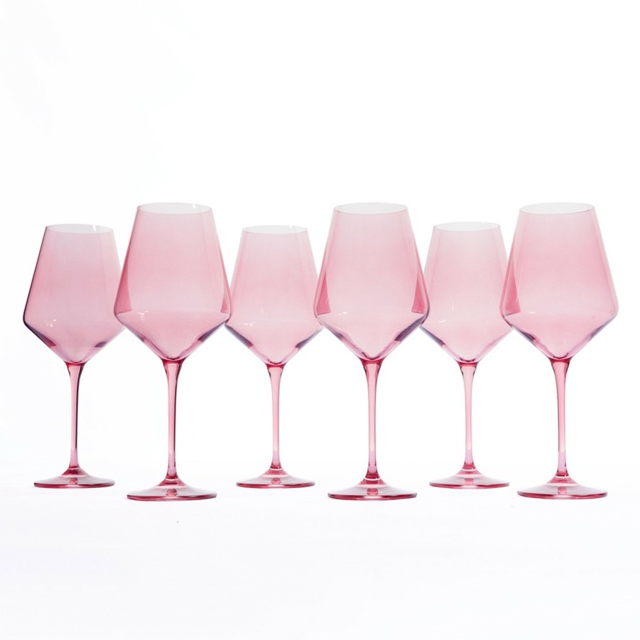 * Bar | Stemmed Wine Glasses In Rose (Set Of 6) By Estelle Colored Glass