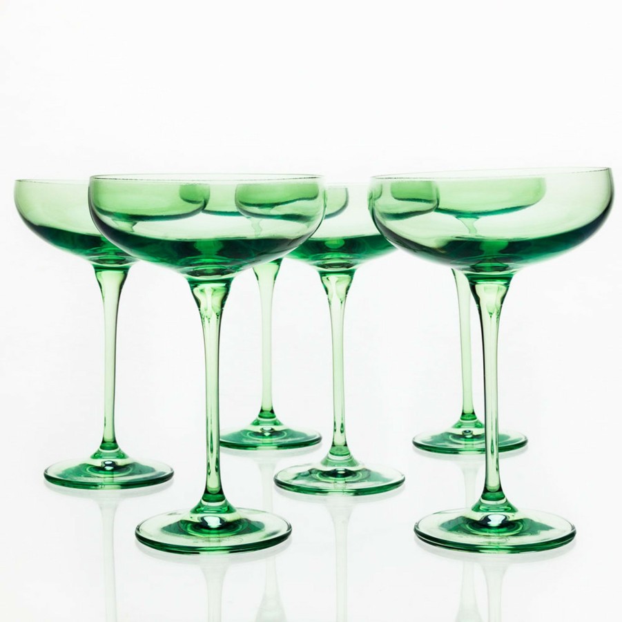 * Bar | Champagne Coupes In Mint (Set Of 6) By Estelle Colored Glass