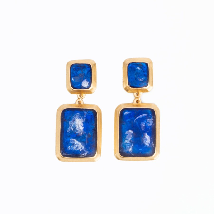 * Earrings | Double Resin Square Earrings In Sapphire By Julie Cohn Design