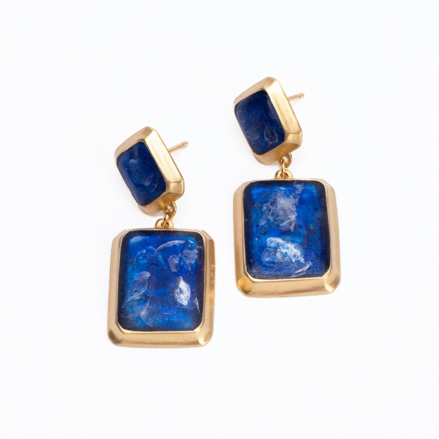 * Earrings | Double Resin Square Earrings In Sapphire By Julie Cohn Design