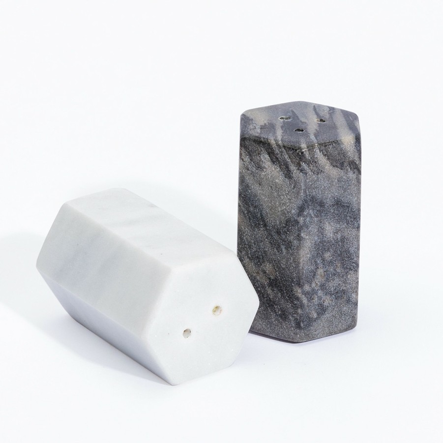 * Tabletop | Anzio White & Gray Marble Salt & Pepper Set By Be Home