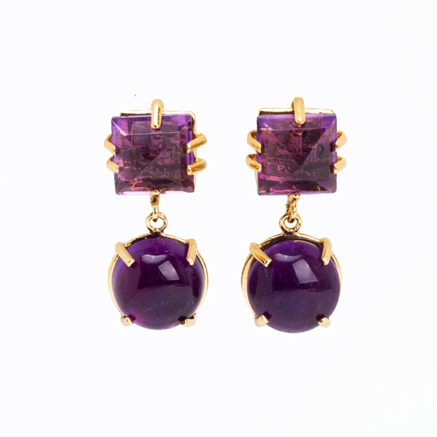 * Earrings | Amethyst Cabochon Drop Earrings By Hazel Smyth