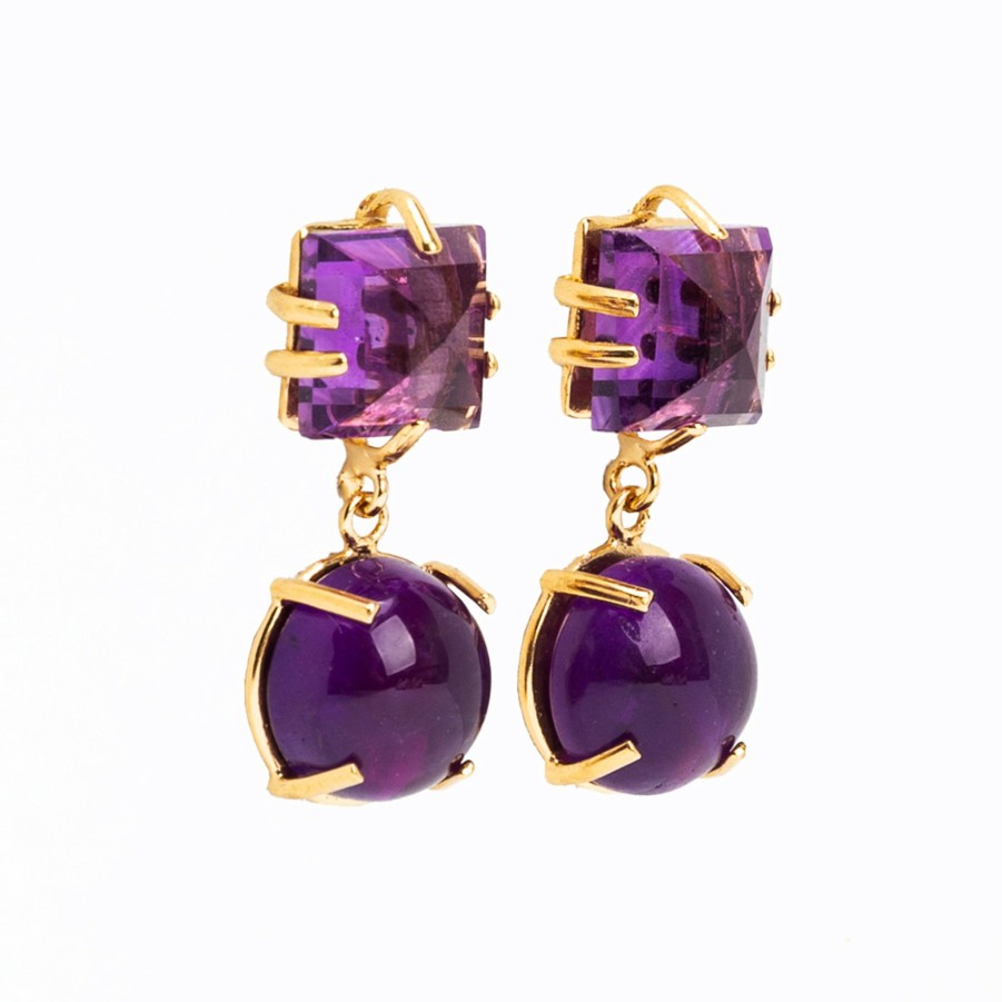 * Earrings | Amethyst Cabochon Drop Earrings By Hazel Smyth