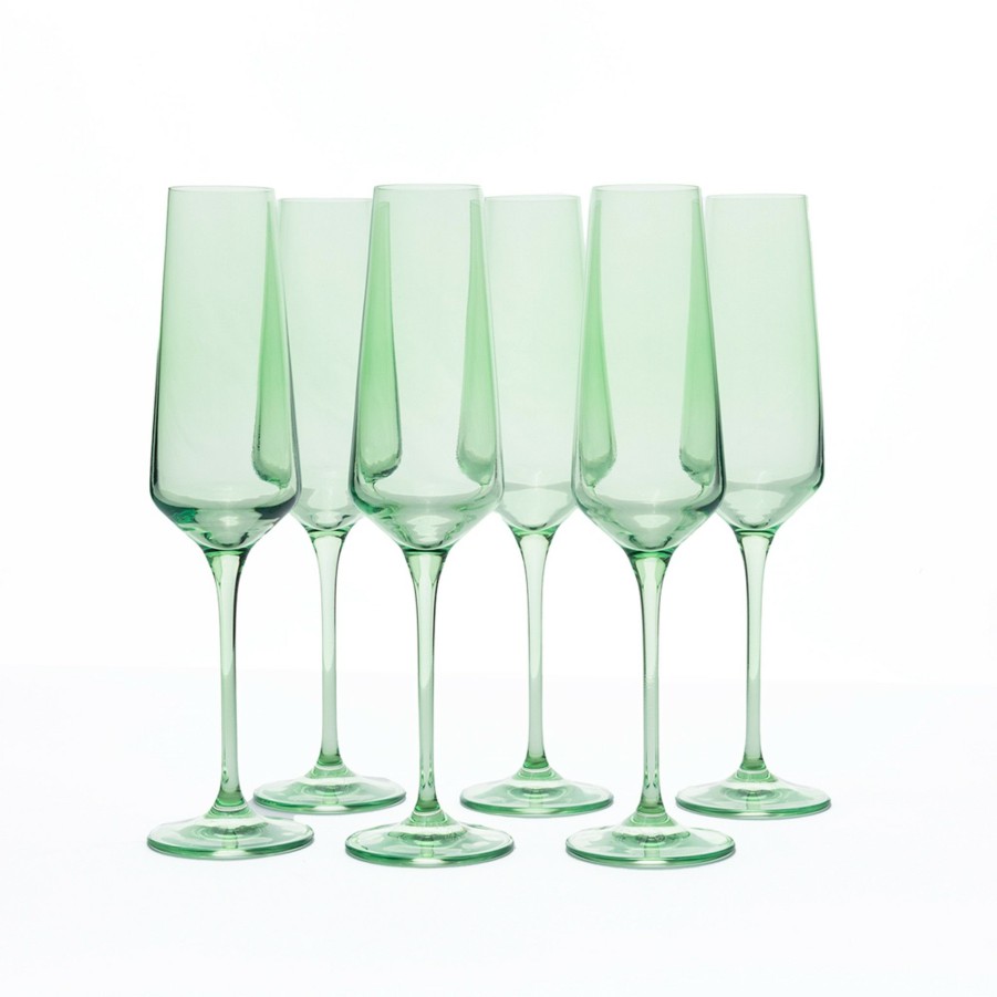 * Bar | Champagne Flutes In Mint Green (Set Of 6) By Estelle Colored Glass