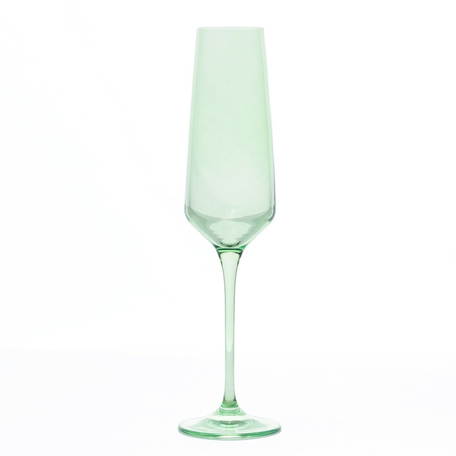 * Bar | Champagne Flutes In Mint Green (Set Of 6) By Estelle Colored Glass