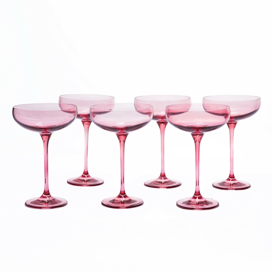 * Bar | Champagne Coupes In Rose (Set Of 6) By Estelle Colored Glass