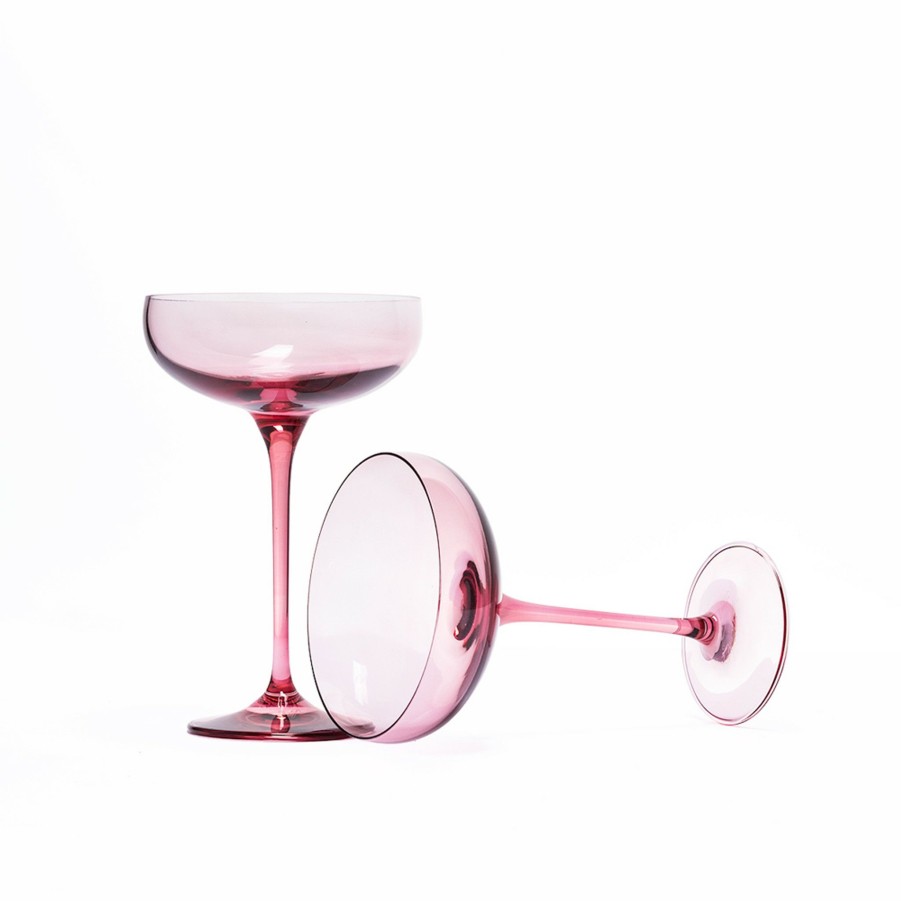 * Bar | Champagne Coupes In Rose (Set Of 6) By Estelle Colored Glass